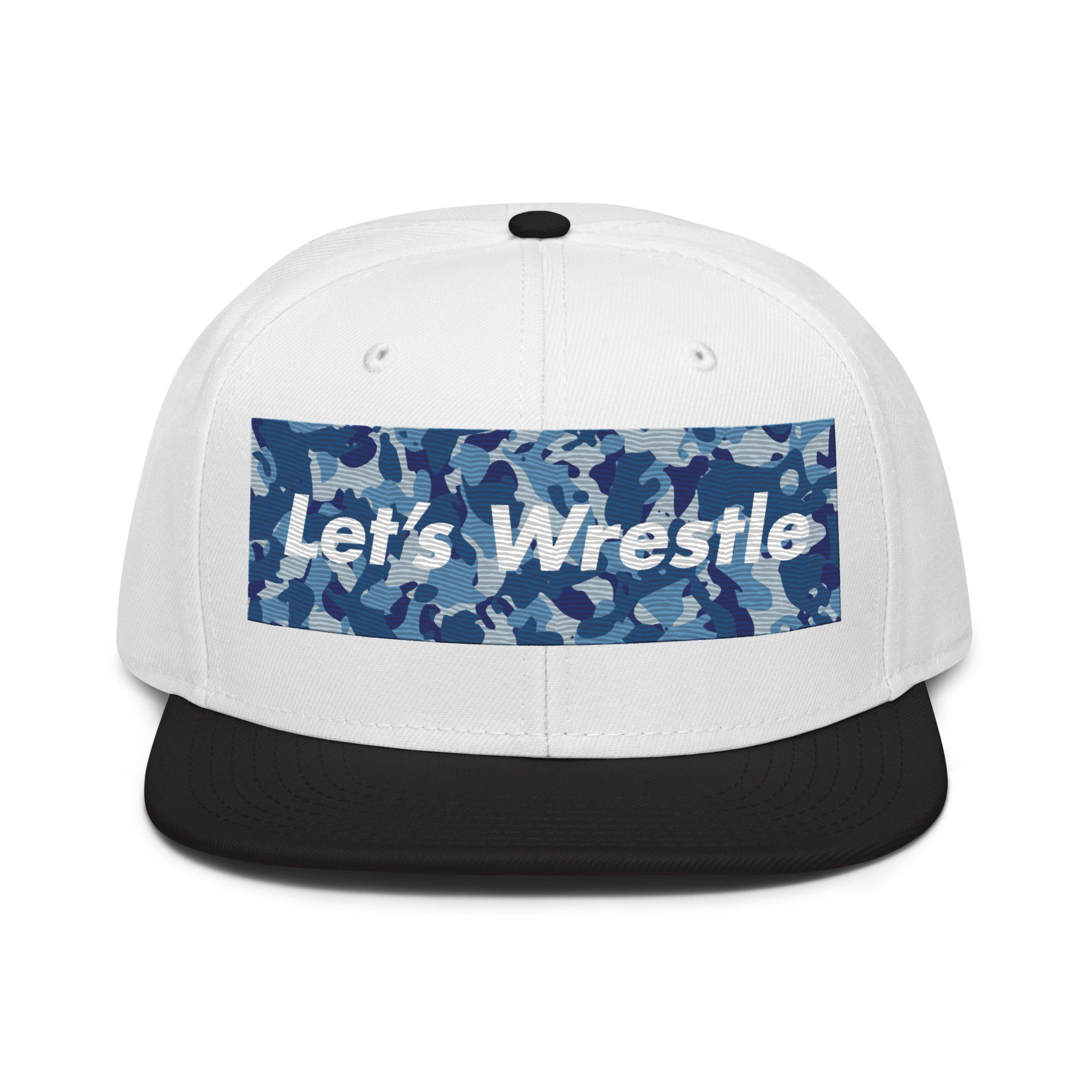 Let's Wrestle Camo Pattern Blue Snapback Hat