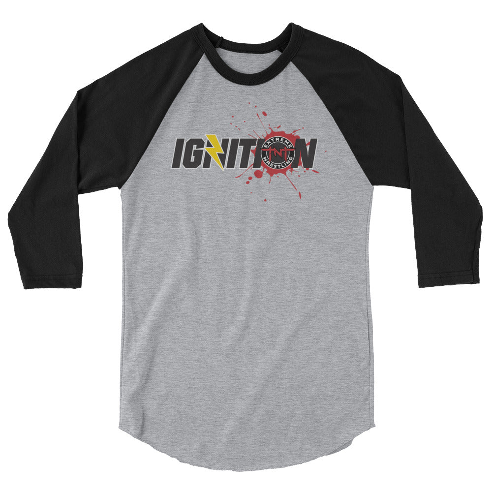 TNT Extreme Wrestling IGNITION logo 3/4 sleeve raglan shirt