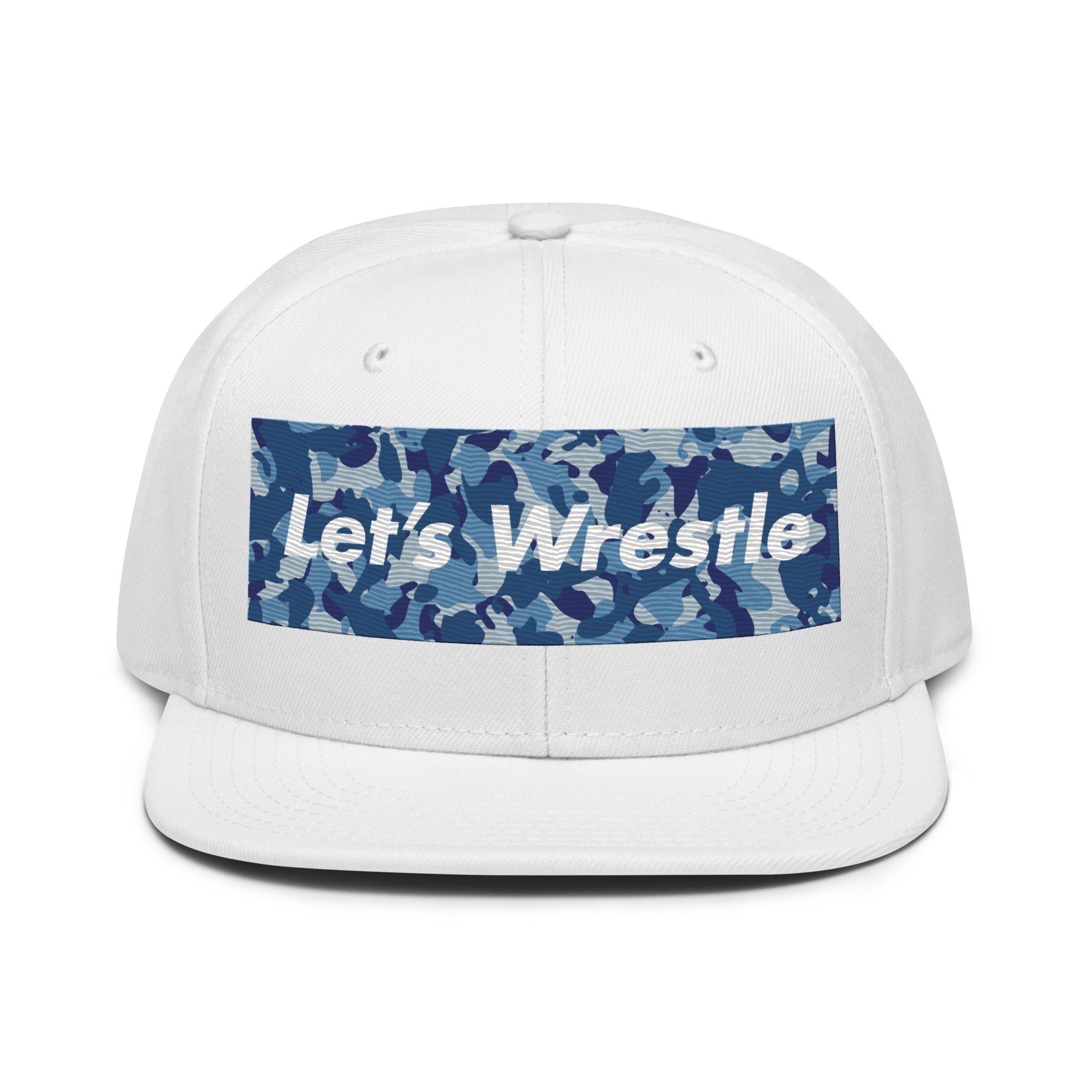 Let's Wrestle Camo Pattern Blue Snapback Hat