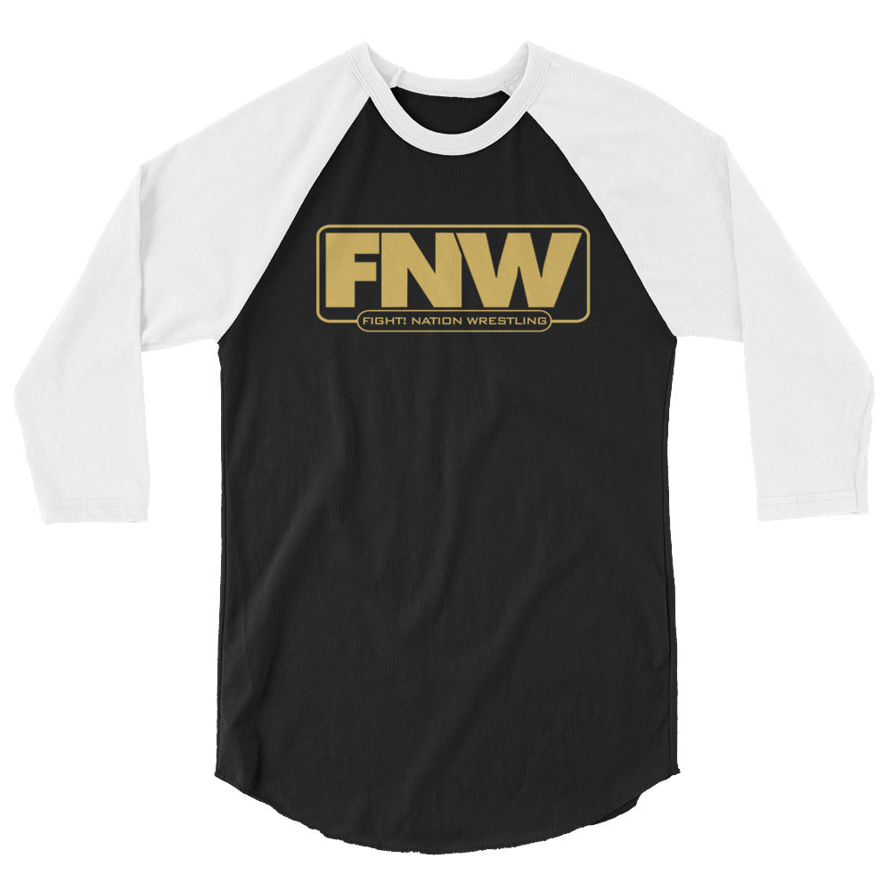 Fight! Nation Wrestling Wrestlng Gold Logo 3/4 sleeve raglan shirt